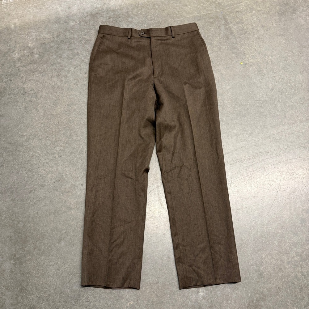 Woolmark Pure New Wool Brown Dress Pants Mens 36 Flat Front Straight Leg Pants